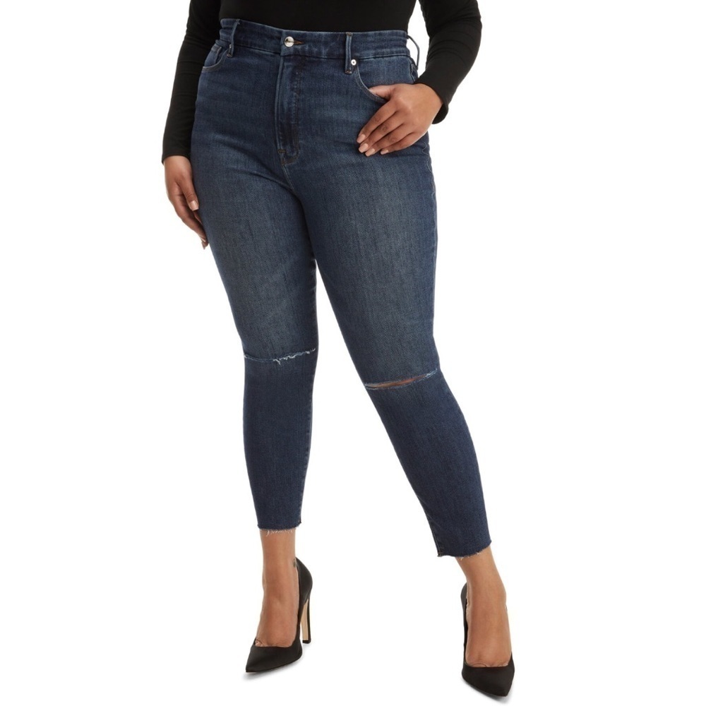 NWT Good American Good Waist High Rise Raw Hem Crop Jean Blue 676